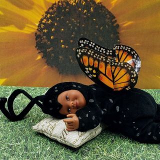 Anne Geddes Monarch Butterfly Baby African American Velour Beanie Plush Doll 9 "