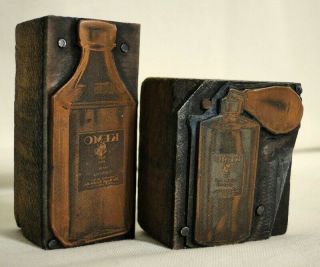 2 Antique wood copper printer letterpress block medicine bottle 2
