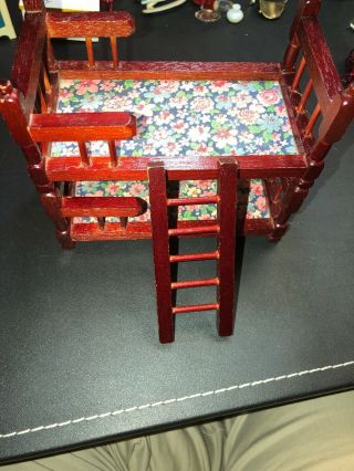 Vintage Dollhouse Miniature Bunk Bed Wood Cherry Finish 2 Beds In One