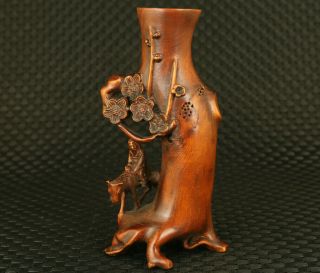 Rare Chinese Old Boxwood Hand Carved Plum Blossom Statue Exquisite Vase Collect