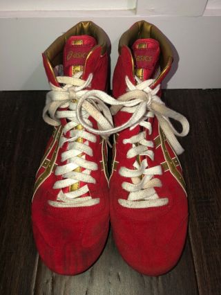 RARE Red and Gold Asics Dave Schultz Wrestling Shoes - Size 12 JY604 3