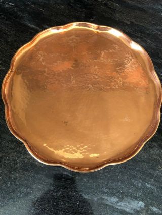 Art Nouveau Arts And Crafts Copper Tray Crimped Shell Edge Hammered 30cm