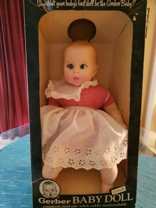 Vintage Gerber Baby 17 Inch Doll 1979 Red White Gingham Moving Eyes