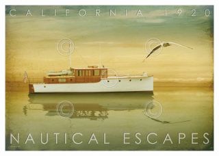 Boat Art Print Nautical Escapes 1 Carlos Casamayor California 1920 Poster 14x11