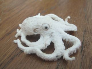 Very Unusual Hand Carved Scrimshaw Sculpture Of An Octopus In Red Deer Antler