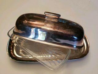 Reed & Barton Silverplate Butter Dish With Glass Insert 1142 Embassy
