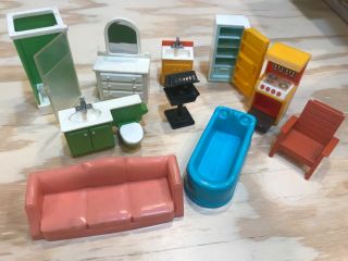 Vintage Plastic Doll House Furniture Fisher - Price,  Plasco,  Kitchen Bathroom,  Sofa