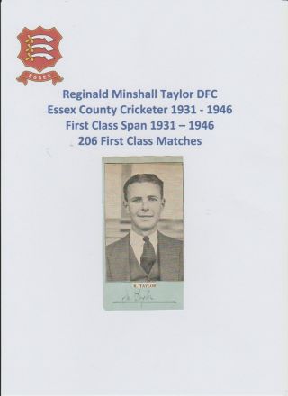 Reginald Taylor Essex County Cricketer 1931 - 1946 Very Rare Hand Signed Cutting
