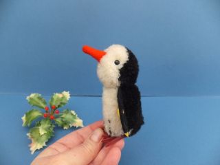 Rare Vintage German Steiff Penguin,  Ear Button Tag 7390/10 Wool Pompom Toy Bear