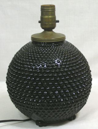 Vintage Black Glass Footed Hobnail Electric Lamp Circa 1930s Ball Shaped