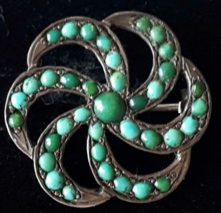 Antique Victorian Gorgeous Turquoise Stones 1 Inch Diameter Lace Pin Brooch