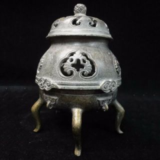 Top Quality Old Chinese Bronze Incense Burner Three Feet Censer And Cover Mark
