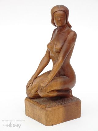 Antique Folk Art Primitive Hand Carved Wood Nude Woman Sculpture Figure