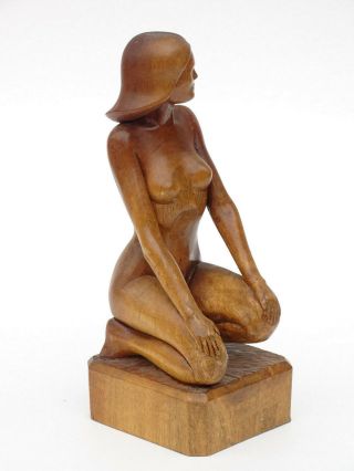 Antique Folk Art Primitive Hand Carved Wood Nude Woman Sculpture Figure 2
