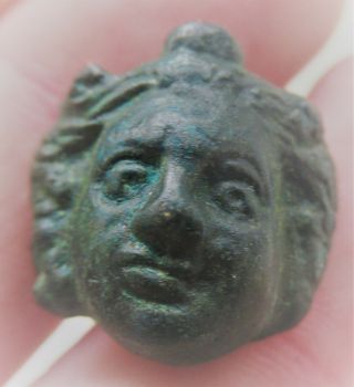 European Finds Ancient Roman Bronze Casket Mount Face Of Eros Circa 200 - 300ad