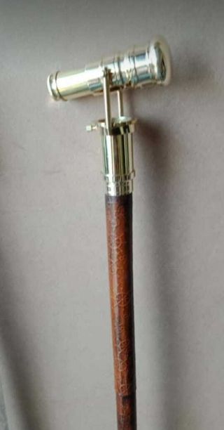 Insight Telescope Nautical Walking Stick W/ Brass Telescope Wooden With Leather