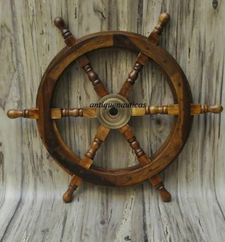 12 " Ships Wheel Wood / Brass Nautical Maritime Decor Pirate Captain Gift