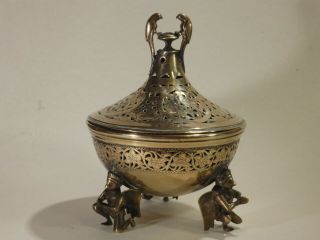 A Fine Quality Antique Indian Brass Pierced Covered Bowl / Box