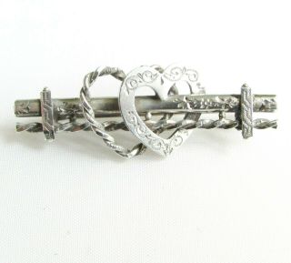 Old Antique Victorian Solid Silver Heart Sweetheart Brooch Birmingham Hallmarks