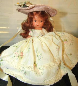 Vintage Nancy Ann Storybook Composition Non Jointed Doll Floral Dress And Hat