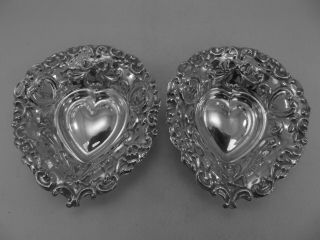 Lovely Pair Hm Silver Heart Pin Tray Dishes - Birm 1901 R Pringle - Not Engraved