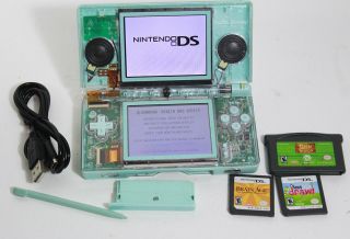 Custom Nintendo Ds Lite Rare Ice Blue /clear Transparent (3) Game Console Bundle