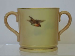 Antique MINIATURE ROYAL WORCESTER Blush Ivory Flying Birds LOVING CUP,  1903 3