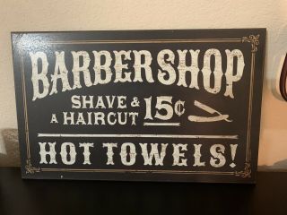 Antique 17” Inch X 11 Inch Barber Shop Shave And Haircut Sign
