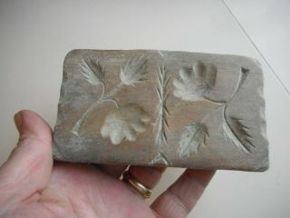 Antique hand carved opposing Flowers Butter Print.  Butter Stamp 3