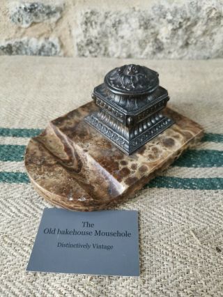 A French 19th Century Bronzed And Marble Inkwell