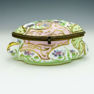 Antique Sevres Porcelain - Large Flower Decorated & Texture Gilt Trinket Box