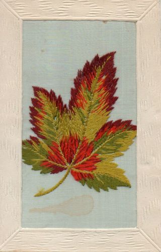 Rare: Canadian Maple Leaf: Ww1 Patriotic Embroidered Silk Postcard