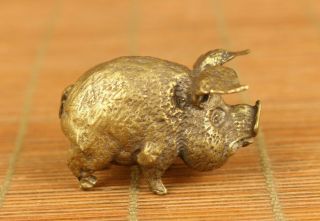 Rare Old Brass Hand Carving Pig Figure Statue Table Home Decoration Gift