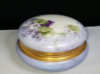 Antique Elite Limoges France Hp W/gold Leaf Porcelain Vanity Powder Trinket Box