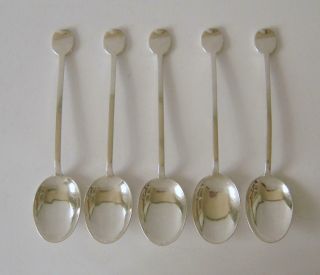 A Set Of Five Arts & Crafts Antique Sterling Silver Teaspoons London 1909 & 1911