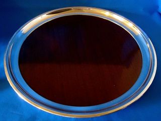 Large Vintage Mahogany Serving Tray W/ Silverplate Rim Crescent