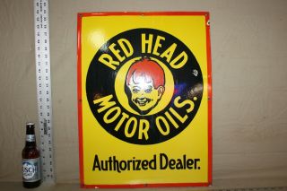 Rare Red Head Motor Oil Service Garage Dealer Porcelain Metal Sign Gas Oil Farm