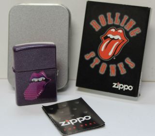 Rare Rolling Stones Zippo Lighter 2006 Purple Spikey Tongue Full Size
