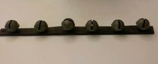 Six Antique Brass Sleigh Bells W/ Petal Design All Size 2 On Leather Strap
