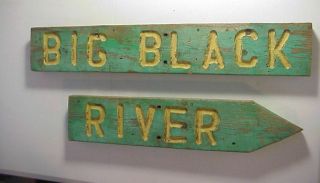 Big Black River Antique Folk Art Carved Wood Arrow Sign