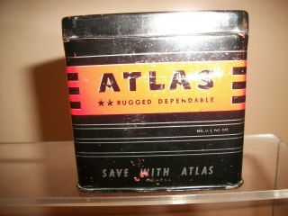 Rare Antique Tin Bank Atlas Battery