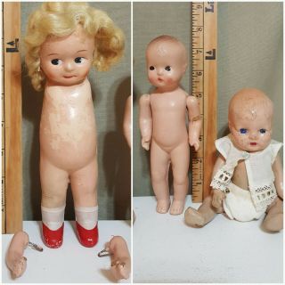 Three Vintage Composition Baby Dolls,  8 ",  7 1/2 ",  Need Tlc