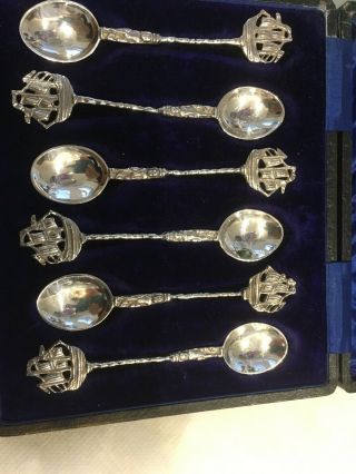 Box Set Of Six Silver Teaspoons With Tall Ships Design