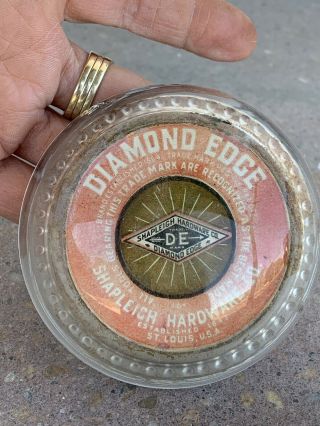 Antique 1900 ' s Diamond Edge Shapleigh Hardware Co.  Glass Paperweight Sign 2