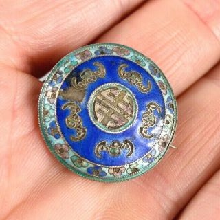 Antique Chinese Silver And Enamel Brooch