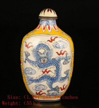 Rare Chinese Cloisonne Snuff Bottle Painted Dragon Unique Christma Gift Collect