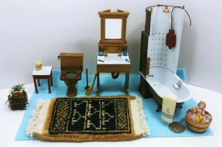 Vtg 1980 Handcraft Designs Metal Dollhouse Victorian Bathroom Miniatures Set