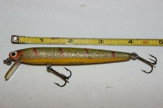 Vintage Heddon Wood Cobra 3 7/8 " Fishing Lure Slvr Glitter Perch Vg,
