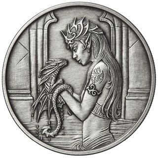 1 Oz Silver Coin Antique Anne Stokes Dragons Water Dragon 4th In Series