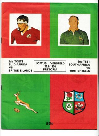 1974 South Africa V British Lions 2nd Test Rugby Programme,  Inc Rare Team Insert